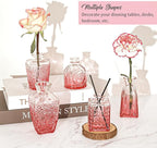 36Pcs Valentine's Day Bud Vases Set Small Vintage Glass Bottles Pink Bud Vases in Bulk Multiple Shape Cute Glass Vases for Rustic Wedding Centerpieces Table Decorations and Home Decor(Pink)