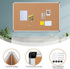 Extra Large Cork Bulletin Board 72" X 48", Foldable Notice Pin Board for Wall, Silver Aluminum Framed 6'x4' Corkboard, Wall Mounted Noticeboard with 36 Push Pins for School, Home & Office