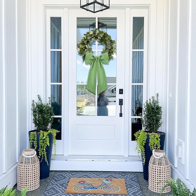 2 Pcs Sage Green Wreath Sash for Front Door Linen Wreath Ribbon Bow for Yard Porch Garland Home Decor