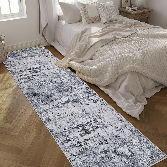 Washable Area Rug 3x14 Entryway Rug: Washable Modern Abstract Soft Thin Rug Indoor Floor No Slip Stain Resistant Carpet for Bedroom Dining Room Farmhouse Nursery Home Office - Grey