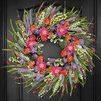 Spring Wreaths for Front Door 24 Inch with Vibrant Lavender and Daisy, Large Spring & Summer Wreath for Door Outside, Year Round Farmhouse Wedding Window Wall Decor, Housewarming Gift