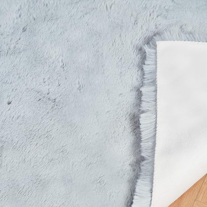 Ghouse Ultra Soft Faux Rabbit Fur Rug 6x9, Machine Washable Area Rugs for Bedroom Fluffy Rugs for Living Room, no-Shedding Carpet Sheepskin Rug Grey