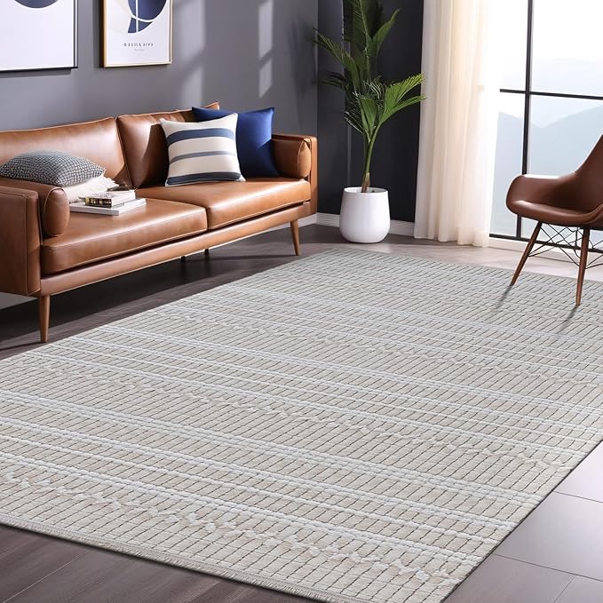 Modern Indoor Rug Stripe 6x9 Area Rugs for Living Room Luxury Kitchen Bedroom Durable Soft Geometric Durable Low and High Pile Stain Resistant Non Shedding Area Carpet 6x9