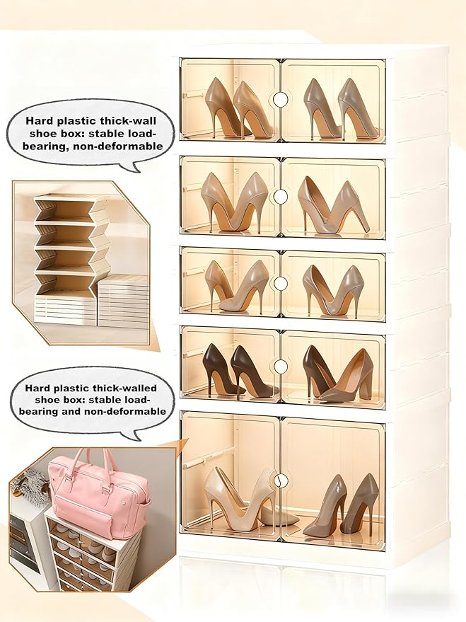 Elayce Nine-Layer Shoe Rack, Foldable Storage Box, Transparent Magnetic Door, no Installation Required, entryway Closet in White
