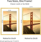 20x30 Picture Frame Gold Set of 3, Display Pictures 16x24 with Mat or 20 x 30 Without Mat, Poster Frames 20x30 for Wall Hanging Horizontal and Vertical