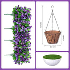 Artificial Flowers with Hanging Basket, Outdoor Faux Plants Silk Morning Glory Vines, Fake Green Arrangement for Garden Patio Spring Summer Decor(Purple)