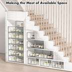 Shoe Storage Box, 15 Pack Clear Plastic Stackable Shoe Organizer for Closet, Interlocking Design Shoe Container Bins for Sneakers, Foldable Shoe Rack with Lids, Gray