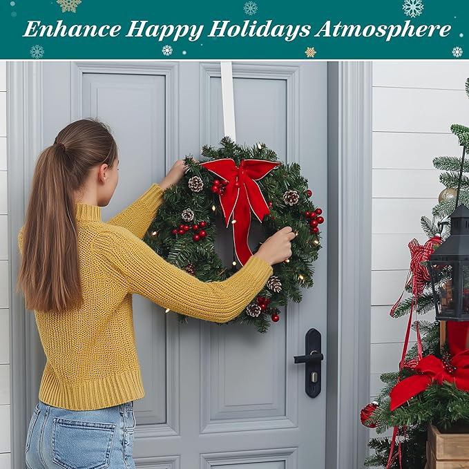 HOOSUN 4th of July Decorations Wreath Hangers for Front Door,12 Inch Metal Wreath Hook Holder for Spring Decor,20 Lbs White Over The Door Wreath Hanger for Spring Patriotic Wreath Front Porch Decor