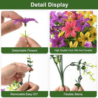 Artificial Flowers with Fake Fern Plants for Outdoors, 12 Bundles Realistic Faux Flower Silk Daisy with Eucalyptus Stem UV Resistant for Outside Patio Planter Porch Yard Window Spring Decoration