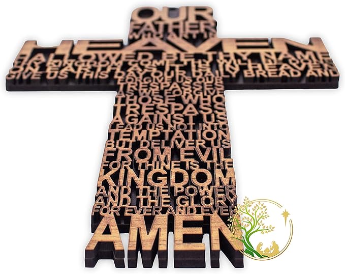 Our father prayer cross made from olive wood - Crucifix/Wall Cross Hand Crafted by Christian families in Bethlehem. A unique Religious Gift for Christmas or Any Other Christian Holiday