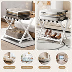 Luggage Rack for Guest Room - 1 Pack 26.77" L Full Assembled Luggage Rack Stand for Suitcases, Foldable Luggage Holder with Shoe Shelf for Bedroom, Hotel (White Bamboo Suitcase Stand)
