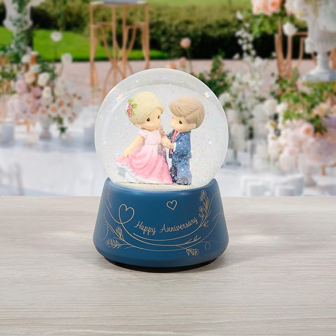 Precious Moments 252103 You Make Life Beautiful Anniversary Musical Figurine with Glass Globe, Romantic Dancing Couple Snow Globe, Plays Let Me Call You Sweetheart