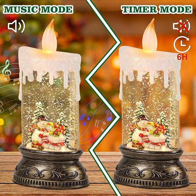 Eldnacele Musical Snow Globe Lantern with Timer Battery Operated & USB Powered Lighted Snowman Singing Snow Globe Christmas Decor