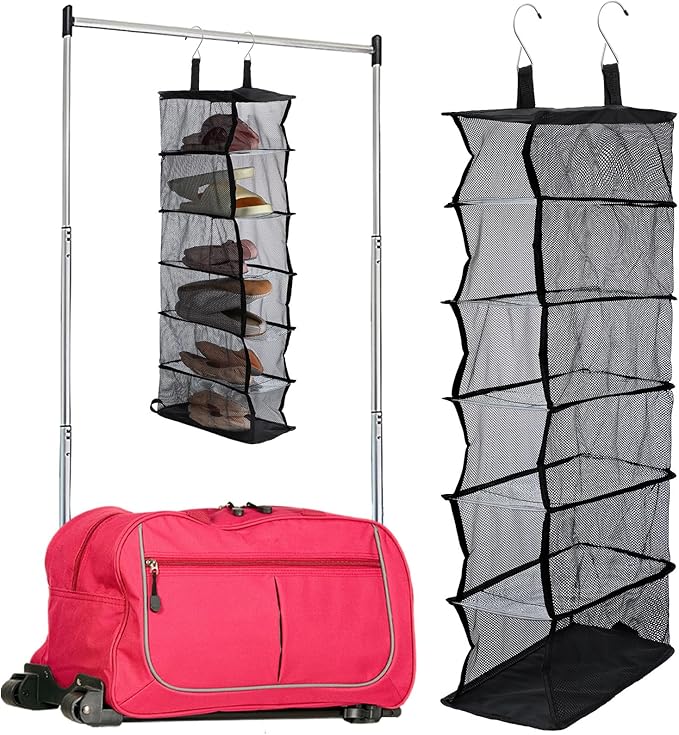 Aliceset 6-shelf Hanging Shoe Organizer for Dance Bags, Collapsible Hanging Shoe Rack with Transparent Shelves and Mesh Sides, Travel Backstage Accessories, Dance Bag Accessories