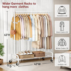 SLEEPING LAMB Heavy Duty Clothes Racks for Hanging Clothing Rack, 43" Wide Rolling Garment Rack Metal Wardrobe Rack with Wheels Closet Hanger Rack for Coats, Shirts, Dress, (White)