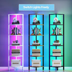 TUTOTAK Corner Shelf with LED Light, 6-Tier Corner Bookshelf for Small Space, Narrow Display Corner Shelf Stand with Storage Rack, for Living Room, Bedroom, White BS08BW006L
