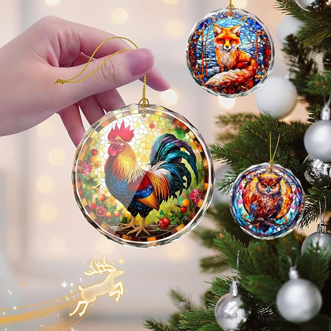 Chicken Stained Glass Ornament, Christmas Tree Decorations, Holiday Present Ideas, Gift Exchange