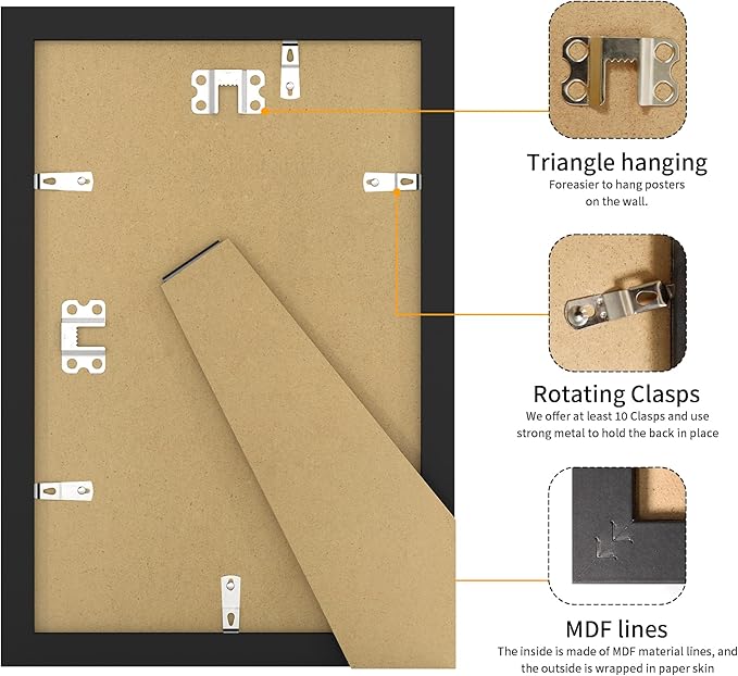 8x12 Picture Frame 3 Pack - Black Poster Frame Display Pictures 6x8 with Mat or 8 x 12 Without Mat for Wall Hanging Horizontal and Vertical
