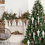 Yunlly 18 Pcs Neutral Christmas Ornaments Textured Christmas Tree Decor with Hanging Loop Modern Brown Hanging Ornaments Finial Shatterproof Decor for Xmas Tree Vintage Rustic Ivory Farmhouse