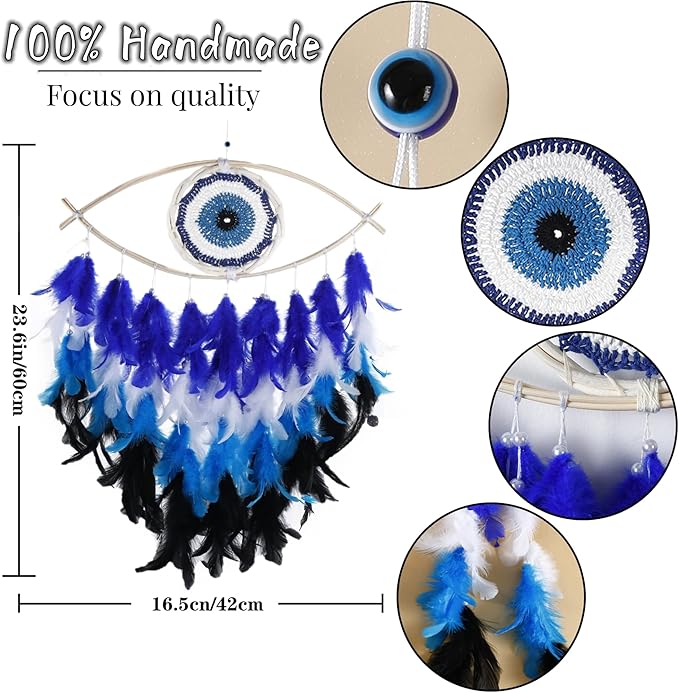 Holmgren Evil Evil Dream Catcher - Blue Evil Eye Decor for Bedroom, Evil Eye Wall Art for Home Room Decor Hanging Ornament, Good Luck Gifts for Family