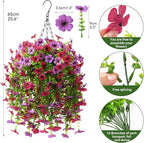 INQCMY Artificial Hanging Flowers with Basket for Spring Outdoor Decoration 3 Bunches of Silk Daisy Flower Uv Resistant for Garden Porch Patio Balcony Yard Decor (Purple Red)