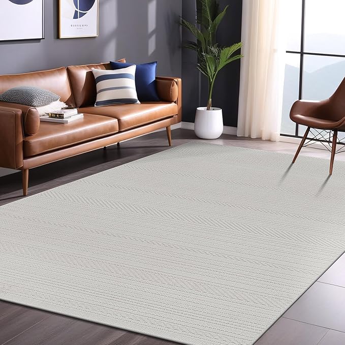 Micro Loop Indoor Rug White 6x9 Boho Geometric Neutral Area Rugs for Living Room Soft Luxury Modern Low and High Pile Durable Stain Resistant Non-Shedding Indoor Area Carpet 6 x 9