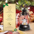 Christmas Snow Globes Lantern, 8 Songs, 6H Timer, Battery & USB Powered, Brown Plastic Classic Snow Globe