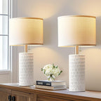 Reaketon 20" Small Ceramic Table Lamps for Bedroom Set of 2, Modern Table Lamps for Night Stands, Living Room, Home Office and Hallways, White