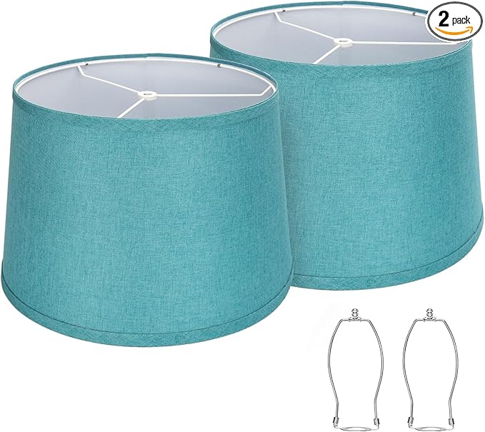 Lampshades Set of 2, Blue Lamp shades for Table Lamps, Floor Lamps, 11.6" Top x 12.6" Bottom x 9.8" High, Fabric Drum Lampshade(Spider Fitter), Modern Lamp shades Replacement, Assembly Required