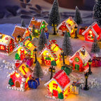 Shappy 48 Pcs Christmas Village Houses Town Buildings Accessories 10 Light up Christmas Village House 12 Mini Trees 12 LED Lights 2 Snow Blanket Box for DIY(Vintage Style)