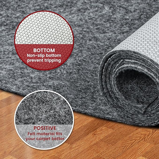 Waterproof Rug Pad, 3x5 ft Area Rug Non-Slip Carpet Pad, 1/4" Thick Non-Slip Rug Pads for All Floors and Finishes, Felt Pad for Hardwood Floors, Keeps Carpets in Place Soft and Safe