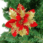 Gardeningwill Pack of 12 Red 5 Inch Glitter Flower Shape Christmas Hanging Ornaments Party Decorating Supplies