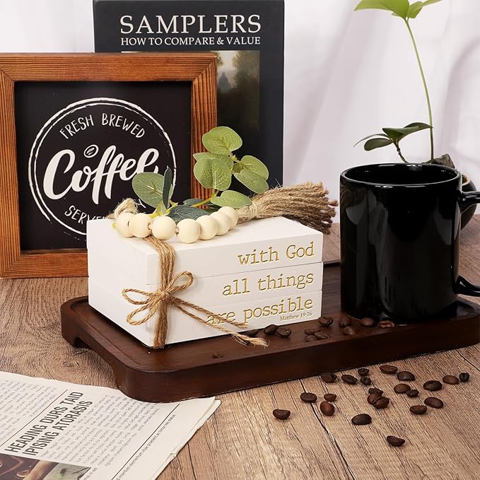 Mini Decorative Coffee Table Books, 4" D x 5" W x 3" H – Set of 3 Faux Books for Decoration, Living Room, Entryway, Bookshelf, Inspirational Christian Gifts