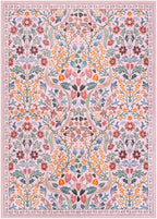 Moynesa Floral Washable Area Rug 5x7, Pink Rugs for Bedroom Soft Living Room Rug, Non Slip Ultra Thin Boho Rug for Nursery Flower Indoor Floor Carpet for Girls Room Dorm, Pink