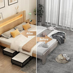 Bamboo Under Bed Storage Containers with Wheels, 2 Pack Large Under the Bed Shoe Storage Bins, Wood Rolling Underbed Drawers Organizer for Bedroom Closet Clothes Blanket Under Crib Toy Black