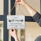 Wall Pediments Shoes Off Sign,Shoes Off Sign for Front Door,Since Little Fingers Touch Our Floor Door Sign,Shoes Off Hanging Welcome Sign for Front Door,6x12 Inches，Wood Grain-2