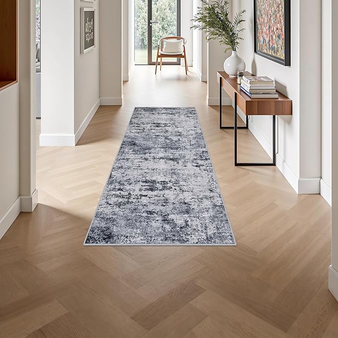 2'x5'Runner Rug Washable Rug: Modern Abstract Soft Thin Runner Rug Grey