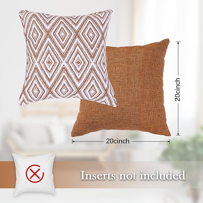 HPUK Decorative Throw Pillow Covers Set of 4 Geometric Design Linen Cushion Cover for Couch Sofa Living Room, 20"x20" inches, Golden Brown