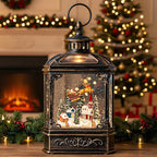 Christmas Snow Globe Swirling Glittering Lantern Santa Flying with Reindeer, USB Lined/Battery Operated Lighted Water Lantern for Christmas Festival Decoration Gifts