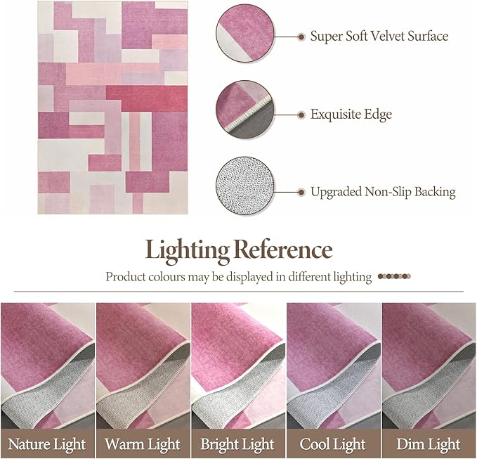 FlyDOIT Modern Geometric Patchwork Area Rug, 8x10 Pink Large Rugs for Living Room, Rockwood Collection Indoor Rugs for Bedroom, Throw Carpet Floor Decor for Entryway Dining Room Office Nursery