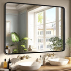 Sweetcrispy Bathroom Mirror 40x30 Inch Black Metal Framed Rounded Rectangle Vanity Mirror for Wall, Over Sink, Farmhouse, Restroom, Anti-Rust, Modern Decorative, Horizontal or Vertical Hanging