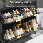 4 Flip Drawers Shoe Cabinet Storage for Entryway, Narrow Hidden Shoes Organizer Wood Cabinet Front Door Free Standing Entrance Thin Front Door Shoe Rack Storage for Entryway(Black)