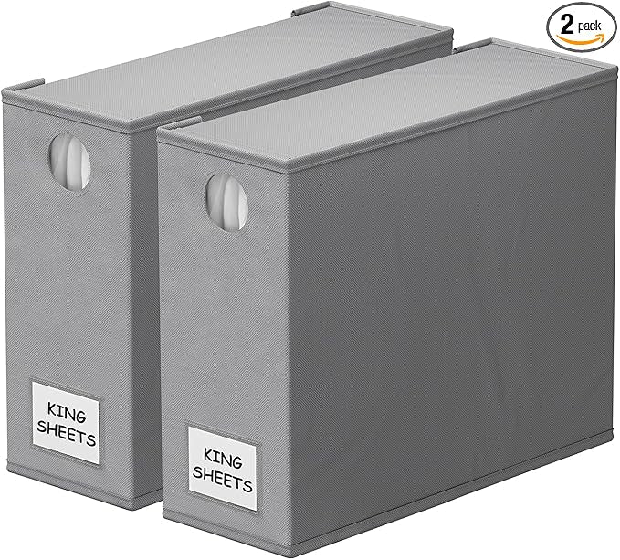 SpaceAid 2 Pack Bed Sheet Organizers and Storage, Foldable Sheet Organizer for Linen Closet, Sheets Set Folder Keeper with Window XL (Queen & King Size) Organizing Bedding Container, Gray