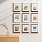 Vittanly 8x10 Picture Frames Set of 9, Shatter Resistant Plexiglass, Display 5x7 Pictures with Mat or 8x10 without Mat, Photo Frames for Wall or Tabletop, Engineered Wood, Wood Grain Brown