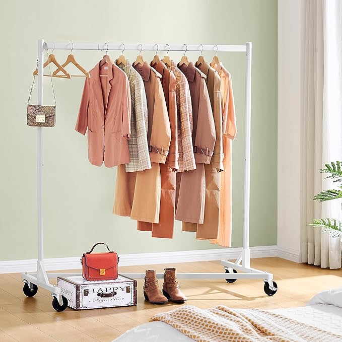 Hoctieon Z Rack, Rolling Clothes Racks with Z-Base, Heavy Duty Garment Rack, Clothing Racks for Hanging Clothes, Sturdy Metal Hanging Holder, Clothes Organizer Rack, White