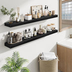 Fun Memories Floating Shelves 48 Inch, Extra Large Wood Shelf Set of 2, Hanging Wall Shelves for Bathroom, Living Room, Kitchen, Bedroom, Black