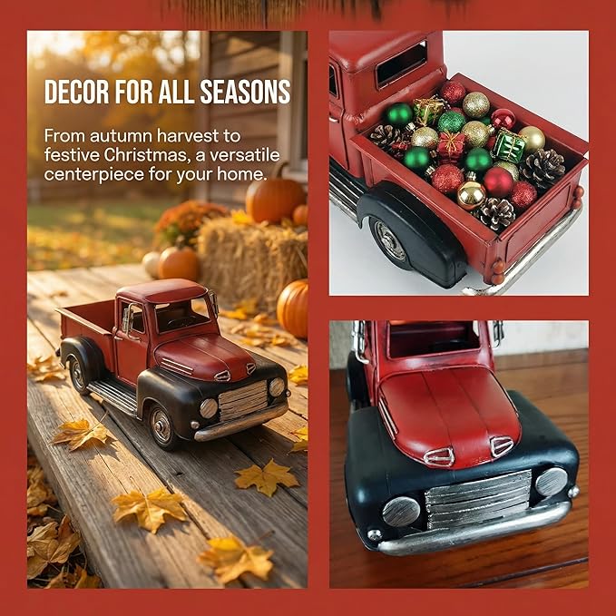 Vintage Farmhouse Black Red Truck Pickup Truck Rustic Metal Home Decor Collectible Vehicle Car Model Home Table Desktop Tabletop Gift Decoration