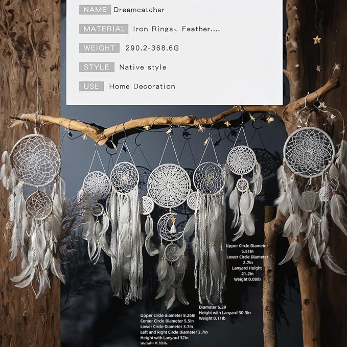 Dream Catcher Wall Decor,Large Boho Dream Catcher with Luxurious Feathers & Beads, Handmade Wall Hanging for Bedroom,Living Room, Gift Ready for Girls & Adults (Black-Blue)