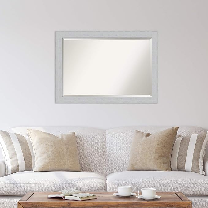 Amanti Art White Wall Mirror 28x40 Shiplap White Rectangle Bathroom Mirror for Wall Decor Living Room, Large Cottage Wood Frame, Hangs Horizonally and Vertically, Bathroom Decor, Beveled Edge