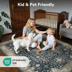 Lessymo Large Entryway Rug 3x5, Black Brown Washable Boho Area Rugs for Large Kitchen, Bedroom Bedside, Living Room, Non Slip Low Pile Carpet Oushak Vintage Floral Moody Decor